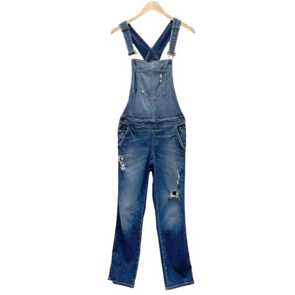 Vintage Guess Jeans Distressed Denim Overalls Medium Wash Straight Leg Size 26 2 - Picture 3 of 16